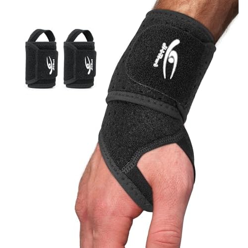 HiRui Wrist Wraps 2-Pack, Adjustable Breathable Wrist Support Brace for Men & Women ? Pain Relief for Carpal Tunnel Syndrome, Tendonitis, Arthritis, Sports, Workouts ? Fits Left & Right Hand (Black)