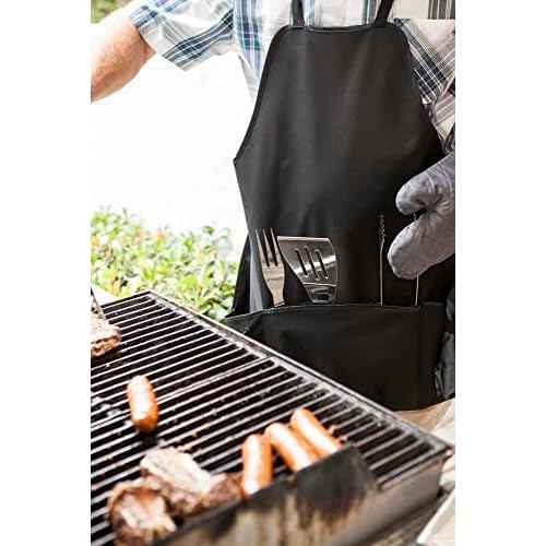 Picnic TIME BBQ Apron Tote Pro Grill Set, (Black with Gray Accents)