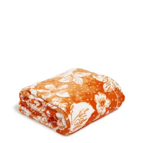 Vera Bradley Collegiate Fleece Plush XL Throw Blanket (Multiple Teams Available), Orange/White Rain Garden