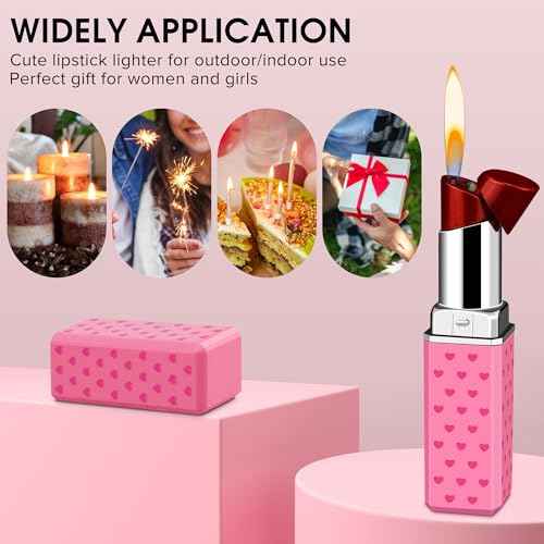 Cute Lipstick Lighter Soft Flame Refillable Butane Lighter, Adjustable Pocket Lighter Delicate Gift for Girls Women Girlfriend on Birthday,Anniversary Red(Without Butane)
