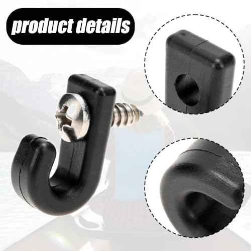 12 Pcs Kayak J-Shaped Hook, Black Nylon Kayak Lashing Hook, Kayak Canoe Paddle Board Rowing Accessories with Self Tapping Screws