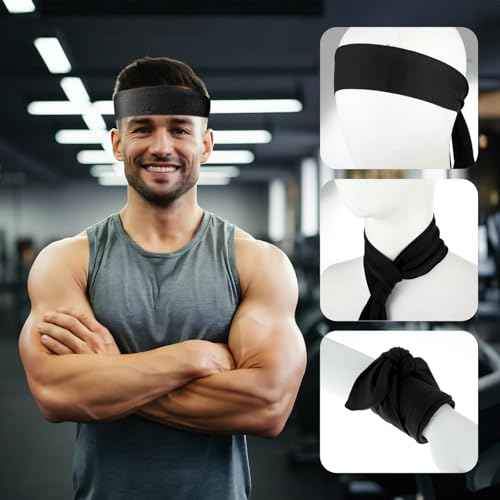 Headband Sports Sweatband, Mabor 3 Pack Adjustable Ninja Headband Karate Tie Back Sweat Wicking Head Band Head Ties for Men Women for Workout Basketball, Running, Tennis, Athletics