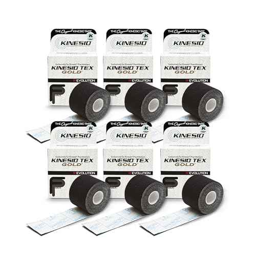 Kinesio Taping - Elastic Therapeutic Athletic Tape Tex Gold FP - Black ? 2 in. x 16.4 ft - 6 Pack