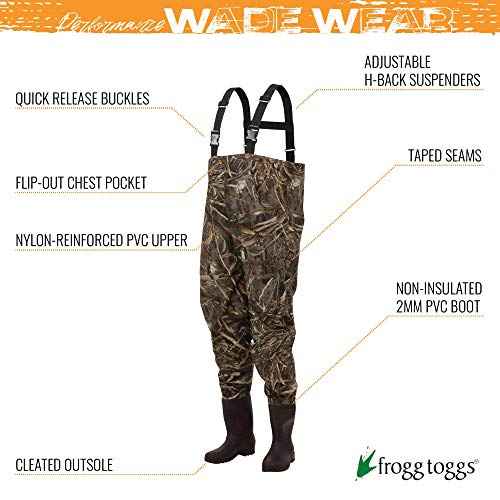 FROGG TOGGS Rana II PVC Bootfoot Camo Waterproof Fishing Chest Wader for Fishing, Cleated Outsole