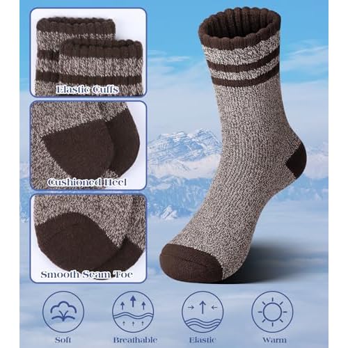 Yeblues 5 Pairs Wool Socks Mens, Winter Thick Merino Warm Hiking Socks,Soft Casual Thermal Crew Socks
