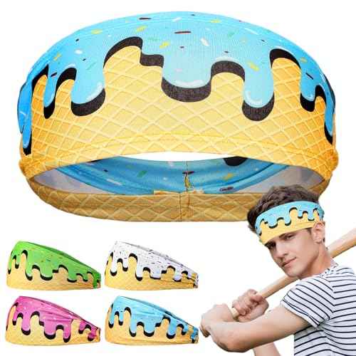 Ice Cream Headband Baseball Athletic Sweatband Moisture Wicking Workout Hairband Breathable Soft Elastic Sweatband for Men Women Keeps Head Fresh Clean Suitable Sizes Teenagers Adults