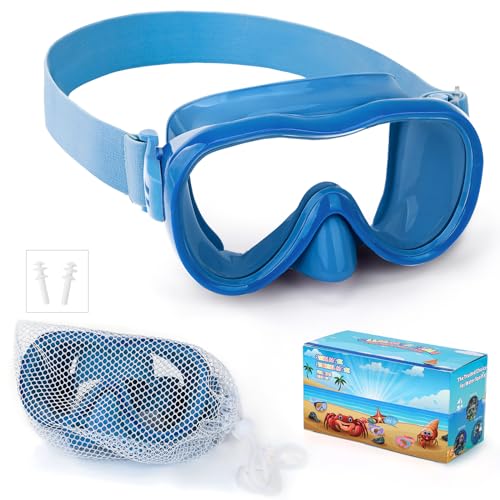 Kids Swim Goggles, Anti-Leak Snork Mask with Nose Cover & Elastic Fabric Strap, UV Protection Swimming Goggles for Kids Boys Girls