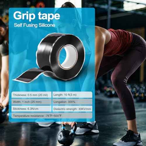 Self-fusing Silicone Tape(20mil), Fusion Grip Tape, Applicable to Silicone wrap for Barbells, Dumbbells, Pull-ups, and Tools Like Bike Handlebars, Wrenches, and More (1 in * 10 ft)