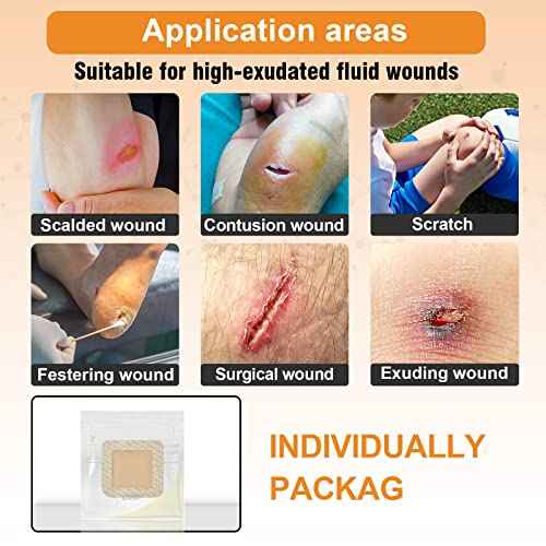 Carbou Silicone Foam Dressing with Adhesive Gentle Border,3"x3" Waterproof Wound Dressing,High Absorbency Wound Bandage,Silicone Foam Pad for Wound Care 5 Pack