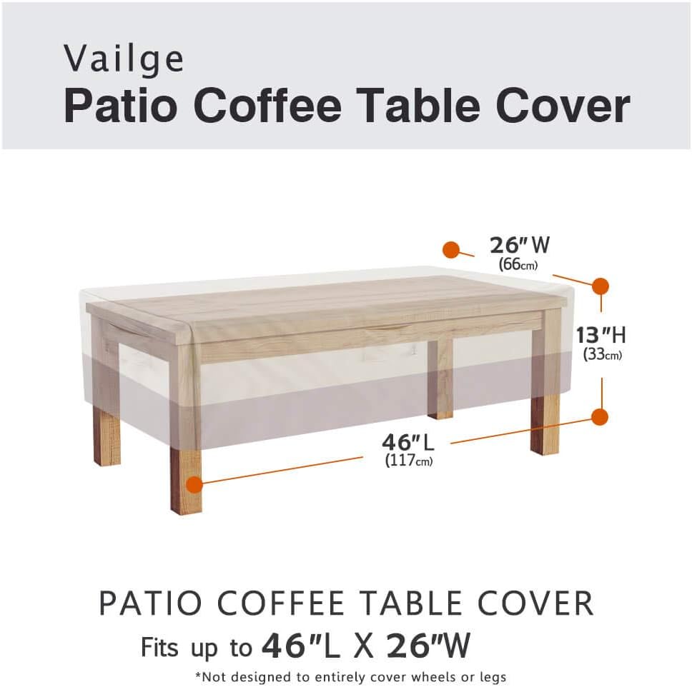 Vailge Rectangular Coffee Table Cover - Heavy Duty Waterproof Protection for Outdoor Furniture | Fits Large Tables (Beige & Brown)