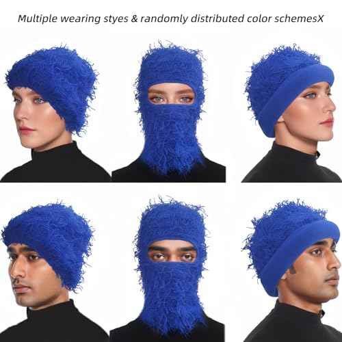 Distressed Balaclava Ski Mask, Knitted Full Face Mask for Men/Women
