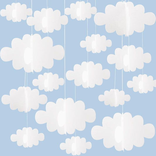 Skiennix 16 Pcs 3D Cloud Decorations - Hanging Artificial Cloud Ornaments for Nursery & Party Decor