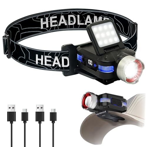ISUNMEA Hard Hat Clip Lights, 2-Pack 800lm Rechargeable Clip on Cap Lights, 180¡Æ Adjustable Waterproof Bright Headlamp Flashlight Led Hat Light for Running, Fishing, Camping, Hunting, Working