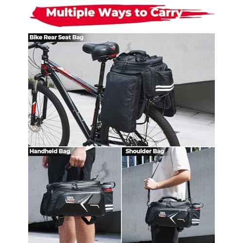 KEMIMOTO Hard Shell Bike Bag Rear Rack 20L Capacity, Carbon Leather Bicycle Trunk Bag with Waterproof Rain Cover for Grocery Shopping Commuter Cycling Trip (Upgraded Design)