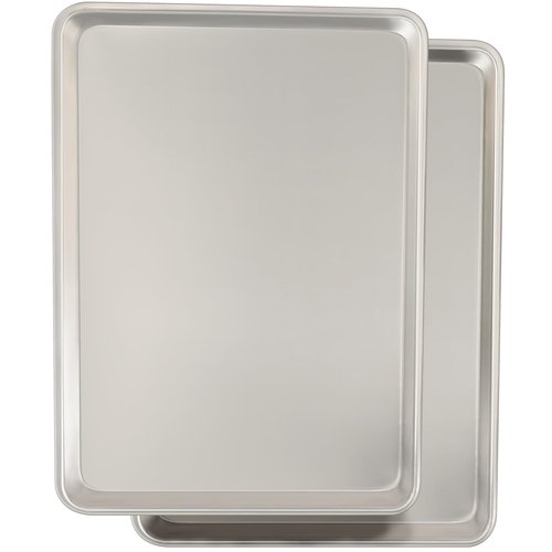 Commercial Quality Baking Sheet Pan Set, Natural Aluminum Cookie Sheet, Umite Chef Warp Resistant Baker's Half Sheet Pan, Large Thick Cookie Tray Pans for Baking, Roasting(2 Pack, 18X13In)