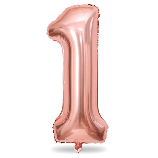 Rose Gold 1 Balloons, 40 Inch Giant Helium Foil Number 0-9 for Girls, Self Inflating Digit 1st Birthday Balloon for Women Anniversary Baby Shower New Year Engagement Party Decorations Supplies