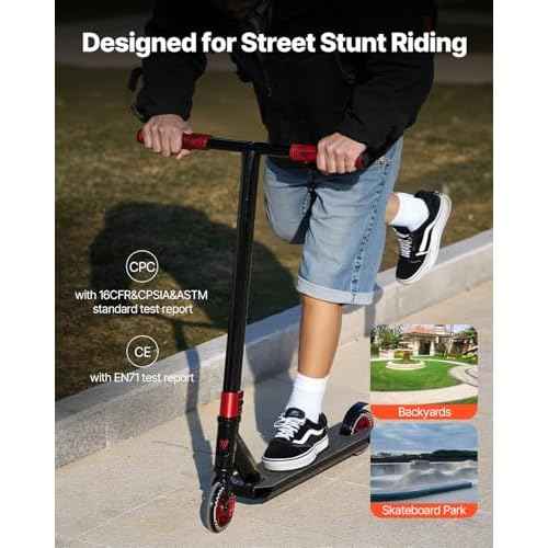 VEVOR Stunt Scooter, Pro Complete Trick Scooters for Kids Ages 11-13 Years, Teens, Adults, Boys, and Girls, Freestyle Street Rider for Intermediate and Beginner, Double Layer Lightweight Aluminum Deck