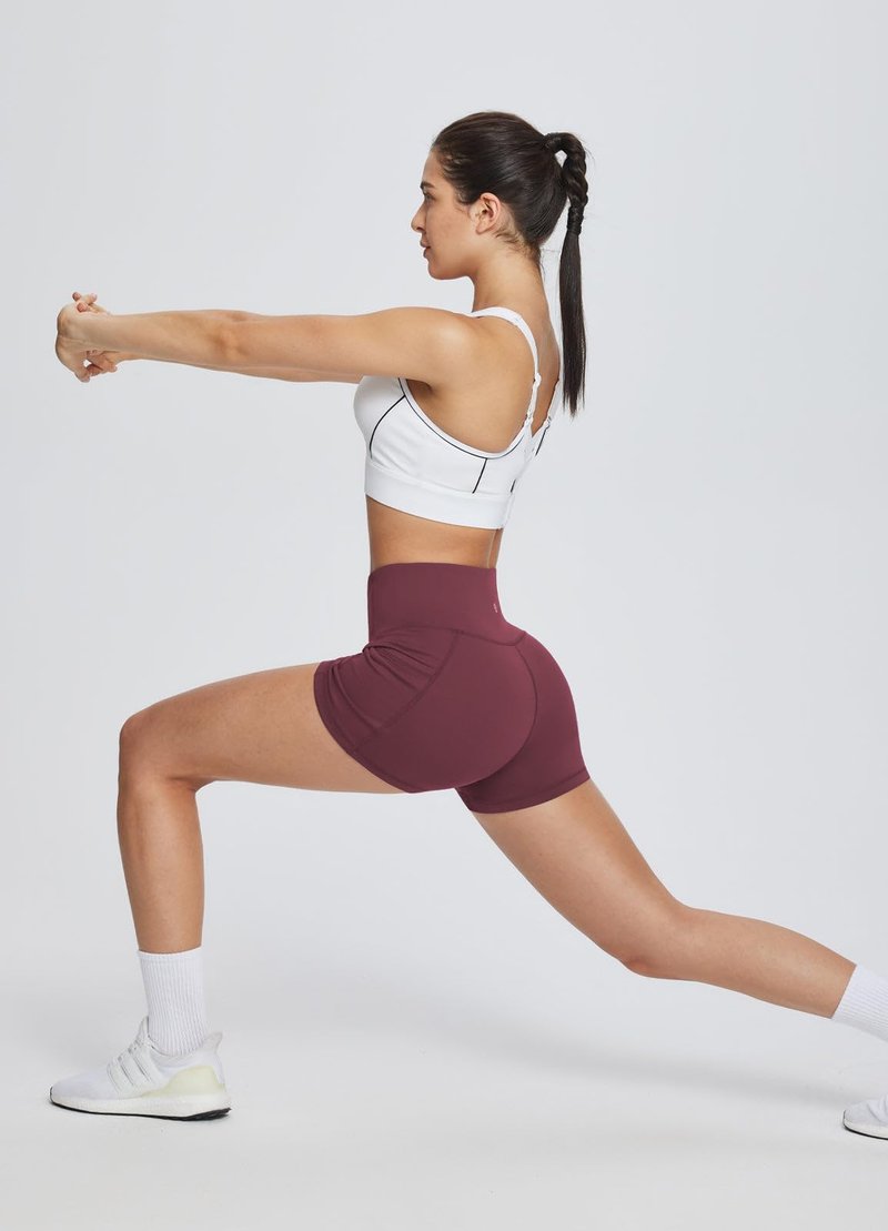 baleaf Gym Shorts Women 3" Biker Workout Yoga Spandex Running Volleyball Tummy Control Compression with Pockets Wine Red M