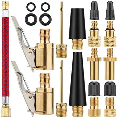 DDJ Presta to Schrader Valve Adapter Set, 21-Piece Brass Kit with Ball Pump Needles, Universal Fit for Bikes and E-Scooters