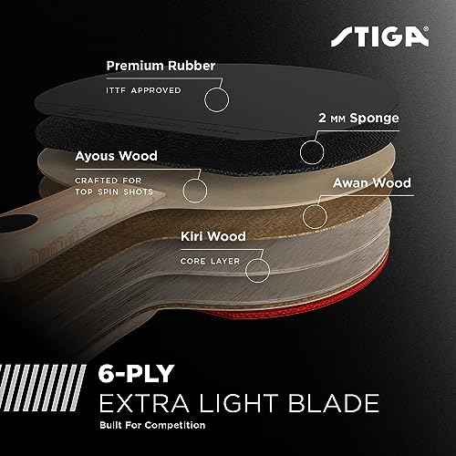 STIGA Talon Ping Pong Paddle - 6-Ply Ultra-Light Blade - 2mm Tournament-Approved Sponge - Flared Handle for Enhanced Control - Competitive Table Tennis Racket for Family Fun