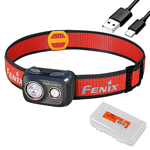 Fenix HL32R-T Trail Running Headlamp, 800 Lumen USB-C Rechargeable Lightweight Bright with Spotlight and FloodLight Dual Beam and a Cable Organizer (Black)