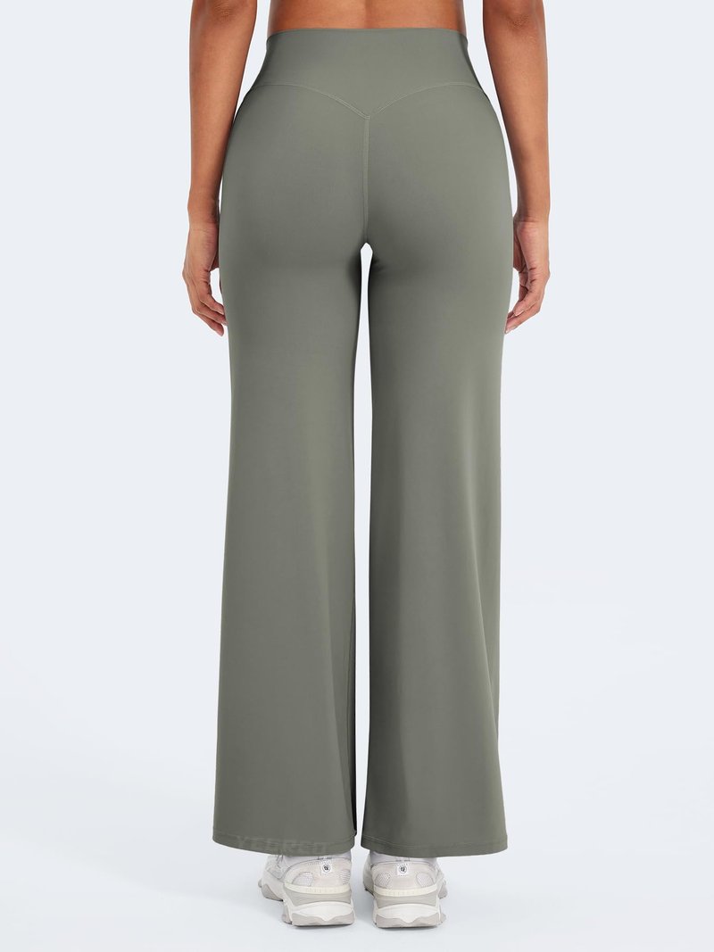 YEOREO Workout Leggings Womens No Front Seam Straight Leggings 29" High Waist Buttery Eddiy Gym Yoga Pants Gray Green L