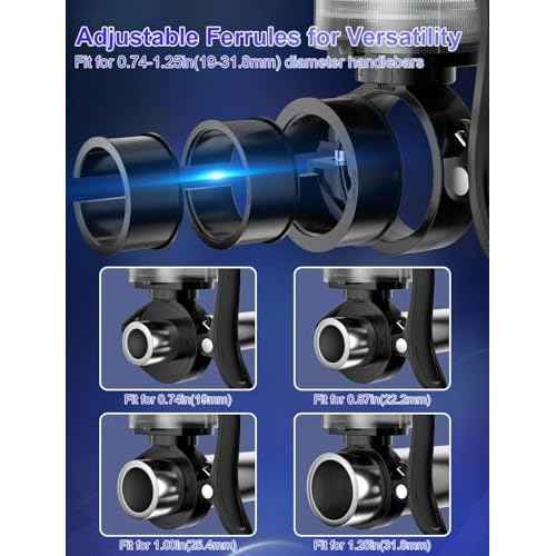 Bike Bell for Kids & Adults, Light up Bike Accessories Adjustable with Ferrules Fit for 0.74-1.25in(19-31.8mm) Bicycle Handlebars, Aluminum Made & Crisp Sound for Mountain Dirt Road Bike Ebike(Black)