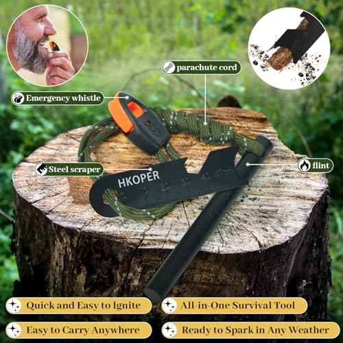 Fire Starter Ferro Rod, 4 Inch Flint and Steel Survival Kit, Flint Fire Starter for Camping and Hiking, 6-in-1 Emergency Survival Fire Steel, Magnesium Fire Starter | Hkoper