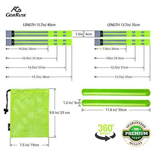 GoxRunx Reflective Bands Running Gear 6 Pack-Adjustable Reflective Armband Arm Wrist Ankle Leg Bands Reflectors -Reflective Tape Straps for Clothing Night Running Cycling Walking -Slap Bracelets