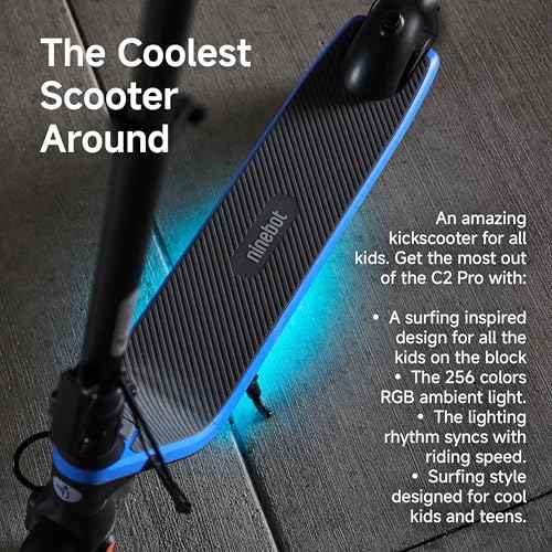 Segway Ninebot eKickScooter - Electric Scooter for Kids 6-14, w/t Adjustable Handlebar Height (Only C2 Pro) for Riders up to 132 lbs, Includes New Cruise Mode, UL-2272 Certified