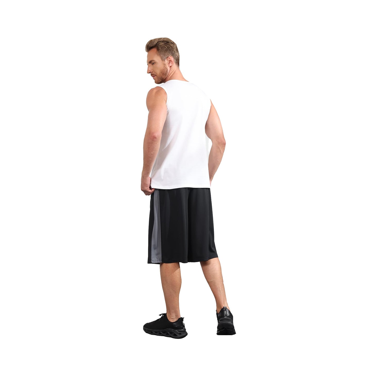 LukBerd 3 Pack Men's Long Athletic Shorts Basketball Workout Gym Shorts Below Knee Loose-Fit with Pockets 3XL