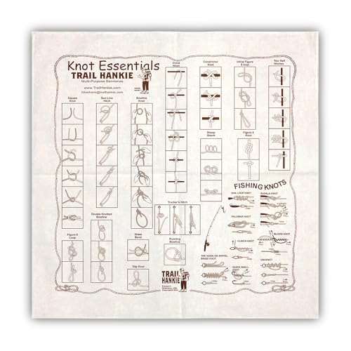 Knot Essentials For Hiking, Fishing, Boy Scouts, Camping, Outdoor Recreation - Neckwear/Face Mask/Handkerchief - Made in the USA 100% Cotton, Machine Washable, Natural Bandana