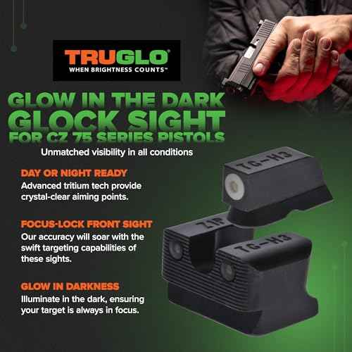 TRUGLO Tritium Pro Handgun Night Sights, Compatible with CZ Handguns Compact Gun Sights with Daylight White Dots, Night Tritium Dots & Focus Lock Front Ring