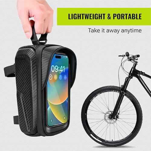 Waterproof Bike Bag Phone Front Frame Bag, Bicycle Accessories Pouch, EVA Bike Phone Holder Top Tube Bag Handlebar Bags, with 2 Reflective Tapes, Compatible Phones Under 7''