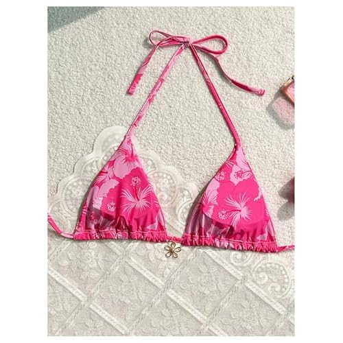 Milumia Floral Halter String Triangle Bikini Top for Women Bathing Suit Swim Top