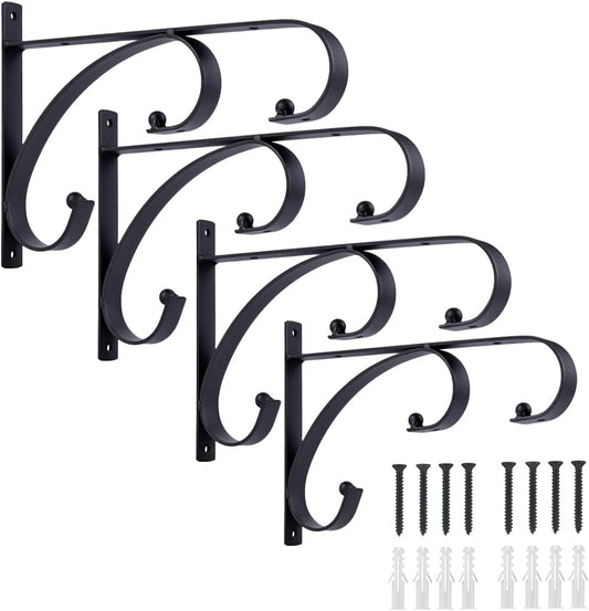 Skiennix 10-Inch Hanging Plant Hangers - Decorative Iron Hooks for Indoor/Outdoor Use | 4-Pack