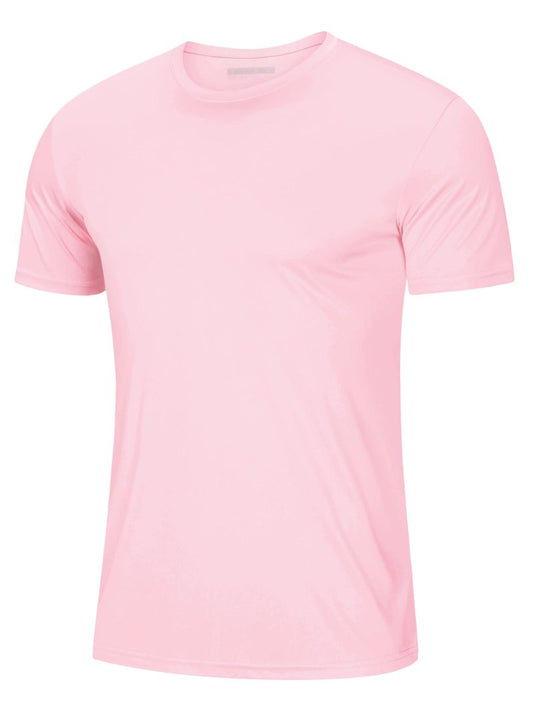 Mens Quick Dry T-Shirt - Short Sleeve Running Shirt - Sun Protection - Active - Light Pink - 2XL