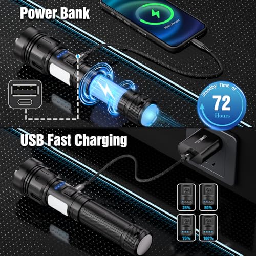 Led Flashlight Super Bright Flashlights Rechargeable High Lumens Torch 5 Modes Zoomable Waterproof for Camping Kids Adults Outdoor Hiking Emergency (L377-1pack)