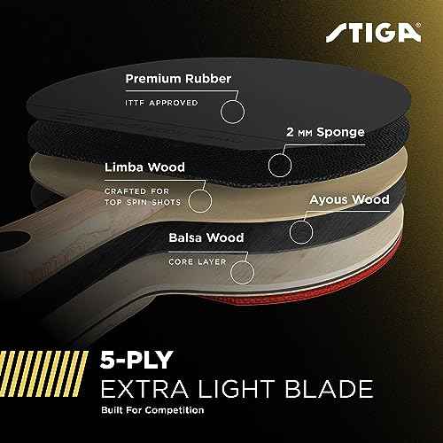 STIGA Bullet Ping Pong Paddle ? 5-ply Extra Light Blade ? 2mm Premium Sponge ? Flared Handle for Masterful Grip ? Performance Table Tennis Racket for Competitive Play