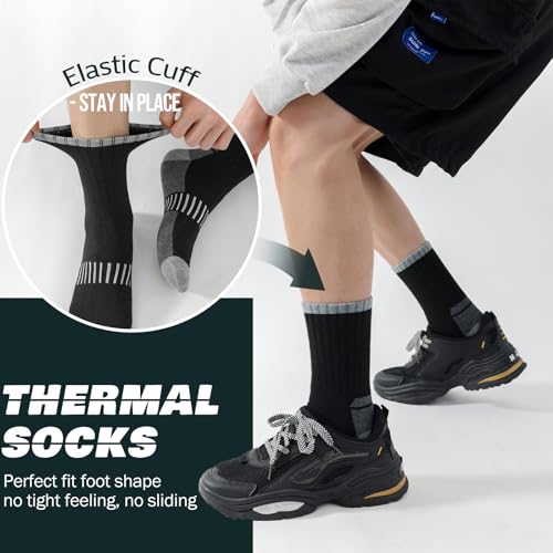 VoJoPi Wool Hiking Socks for Men 5 Pairs, Thermal Winter Warm Moisture Wicking Full Cushioned Crew Boot Socks Size 7-12
