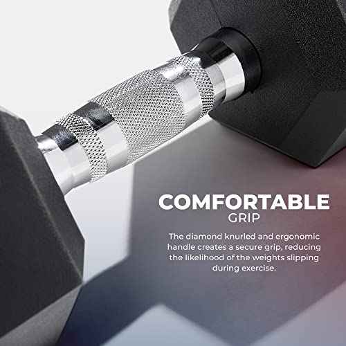 Sunny Health & Fitness Hex Style Dumbbell 5 LBS TO 50 LBS Chrome Handles, Hand Weight for Strength Training, Home Gym, Exercise, Workout Equipment Multiple Size Options