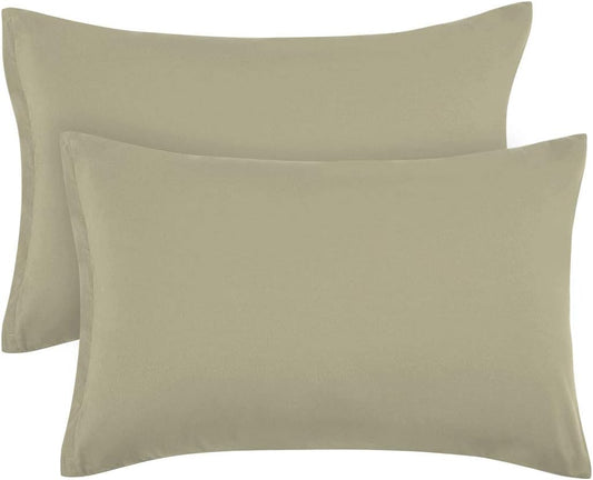 PiccoCasa Zippered Pillowcases - Soft 100% Brushed Microfiber Polyester | Set of 2 Standard (20"x26") Khaki