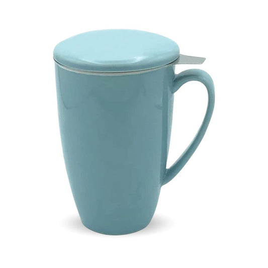 Furmaware PorcelainTea Mug, 15oz Ceramic Tea Infuser Cup with Cooling Handle & Strainer, Microwave and Dishwasher safe Steeping Cup for Tea lovers, Christmas, Birthday and Mother’s Day (Turquoise)