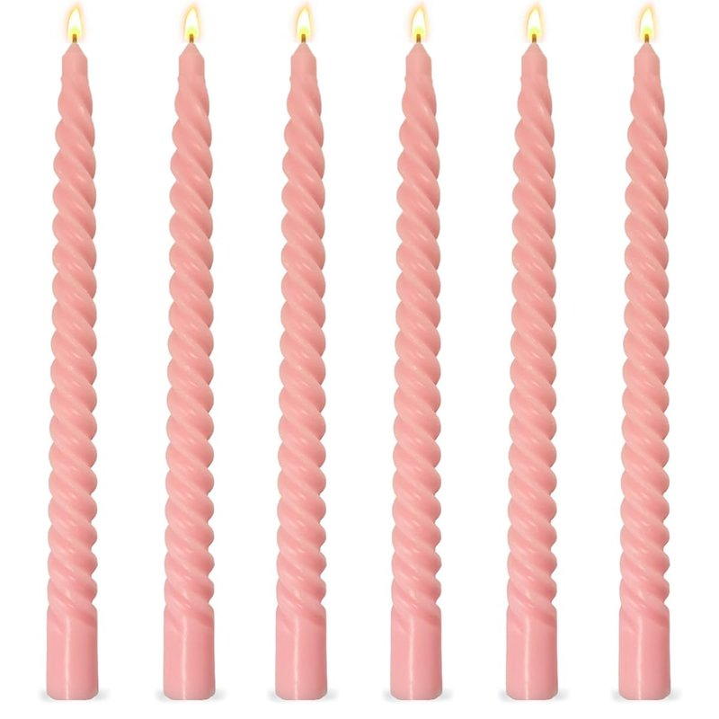 6 Pack 10 Inch Pink Spiral Taper Candles for Holiday Home Decoration, Unscented Dripless Twisted Candlesticks for Dinner Party Wedding Valentine's Day Baby Shower and Easter