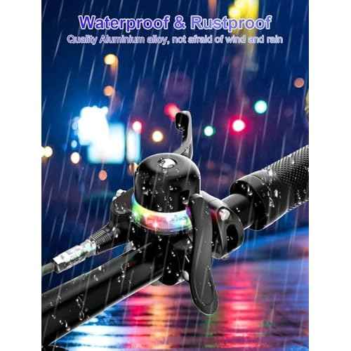 Bike Bell for Kids & Adults, Light up Bike Accessories Adjustable with Ferrules Fit for 0.74-1.25in(19-31.8mm) Bicycle Handlebars, Aluminum Made & Crisp Sound for Mountain Dirt Road Bike Ebike(Black)