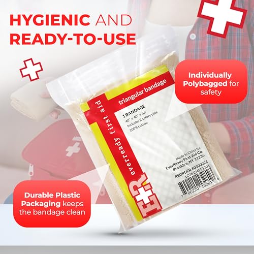 Triangular Bandage, 40" x 40" x 56", 100% Cotton, Individually Wrapped with 2 Safety Pins Per Bandage, Multi-Purpose Sling & Dressing for First Aid Kits ? 24 Pack