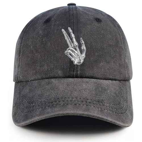 Halloween Hat Skeleton Hands Baseball Cap Funny Adjustable Cotton Washed Denim Hats