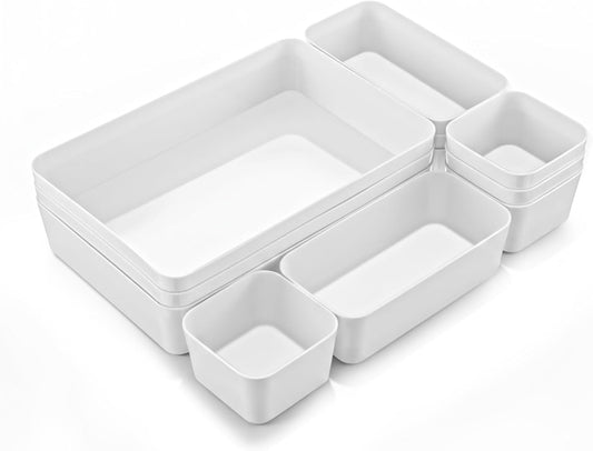 Kifmurase 11-Piece Stackable Plastic Drawer Organizer Set - Versatile Divider Trays for Makeup, Jewelry & Gadgets