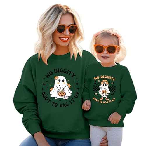 KNEYATTA Halloween Mommy and Me Outfits Family Matching Outfit Spooky Mama and Mini Shirt Cute Spooky Ghost Fall Tops