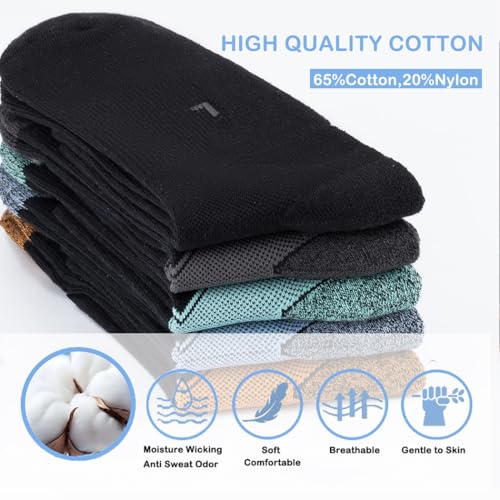 GLENMEARL Mens Crew Socks, 5 Pair Cushioned Work Socks for Men, Cotton Athletic Boot Sock, Moisture Wicking Sock for Hiking
